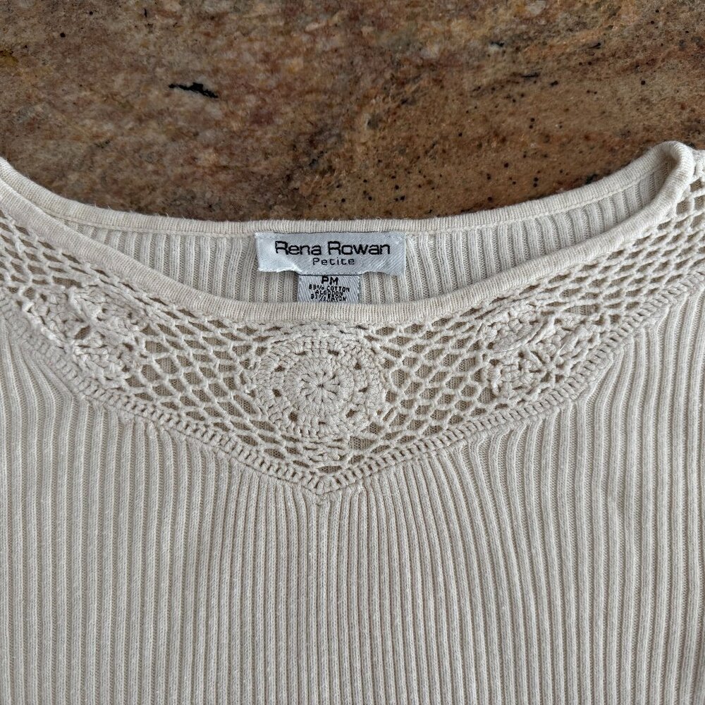 Cotton Cream Color Woman's Petite Medium Size Sweater